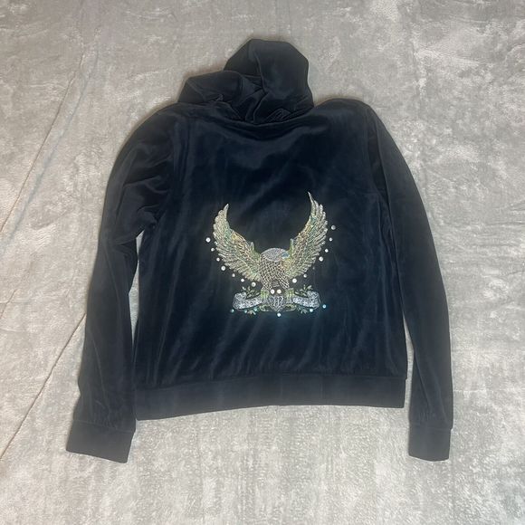 Neeso Jeans Full Zip Velour Jacket Embroidered Eagle American Biker - Picture 6 of 9